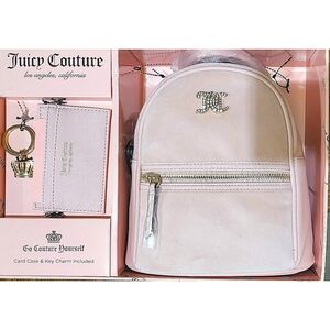 Juicy Couture Pink Diamond Velour 3 piece set Backpack, Key Chain & Card Case